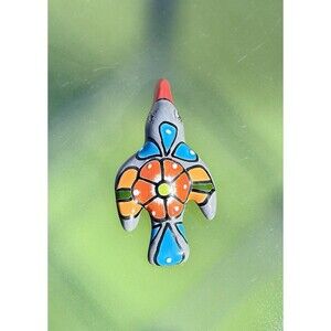 Talavera Style Hummingbird Wall Decor Hand Painted Ceramic 6.5" Mexico Gray Body